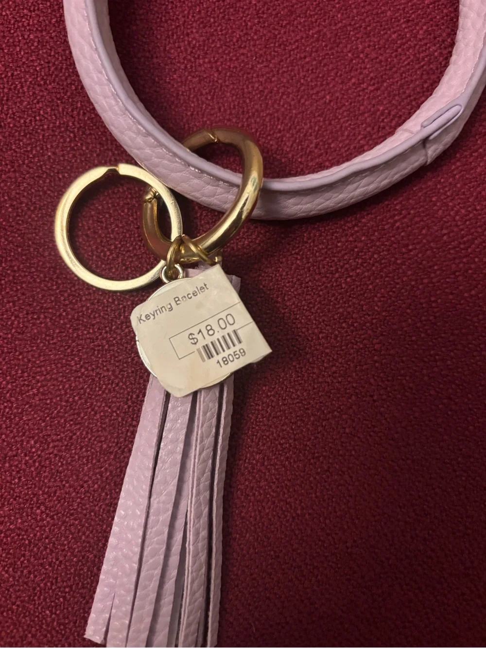 Round Faux Leather Key Ring  Bracelet With Tassel. Lavender Color. New With Tag!